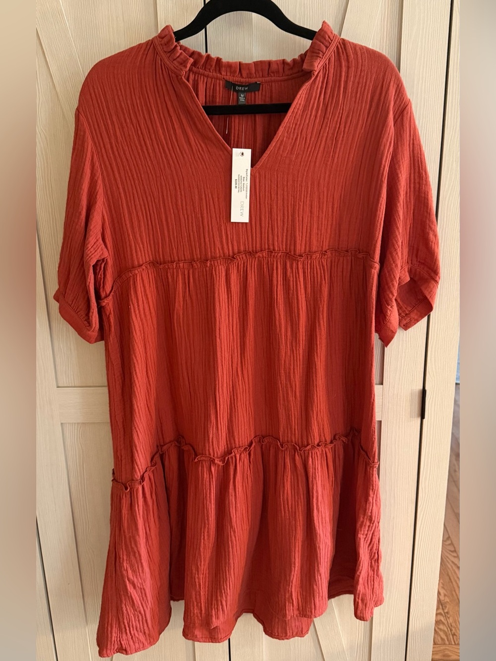 DREW Rust Red Textured V-Neck Women’s Dress